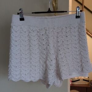 Pink Rose White Crochet High Waist Shorts